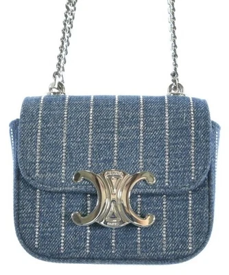 CELINE Chain Shoulder Bags Claude Striped Denim Mini Triomphe 2200607427011 - Image 1 of 4