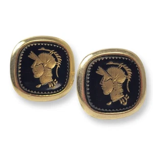 Vintage Roman Centurion Intaglio Cufflinks - Black & Gold - Picture 1 of 4
