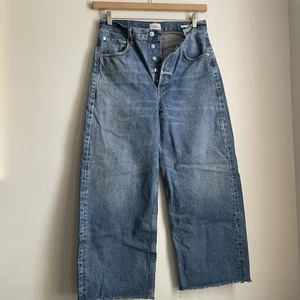 Citizens Of Humanity Ayla Blue Cotton Denim Jean Raw Hem Size 29 Wide Leg - Picture 1 of 11
