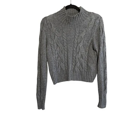 Cusp by Neiman Marcus Cable-Knit Mock Turtleneck Crop Sweater Medium Gray - Image 1 of 4