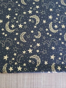Black Celestial Fabric with Gold Moon and Stars 18"x43" 1/2 Yard - Picture 1 of 3