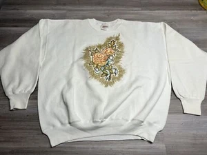 Vintage NOS Sweatshirt Floral Rose Glitter Coquette Size 2XL Made in USA - Picture 1 of 7