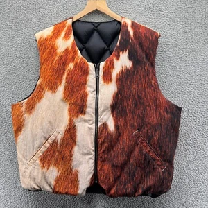 STUSSY Down Puffer Vest Mens XXL Animal Cow Print - Picture 1 of 15