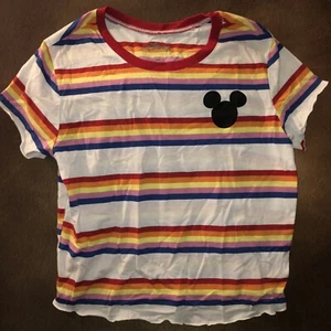 Walt Disney XL Striped Top Mickey Mouse Logo Graphic Juniors - Picture 1 of 9