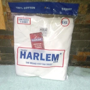 Harlem Men's White Long Sleeve 100% Cotton T-Shirt Size 6XL - Picture 1 of 4