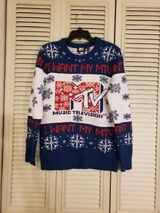 I Want My MTV Vacaciones de Invierno Feo Navidad Suéter Música Televisión Talla Mediana - Imagen 1 de 6