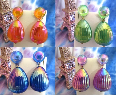 Pendientes colgantes Lucite Iridiscencia lágrima naranja azul verde lavanda perforados Foto 1 de 4