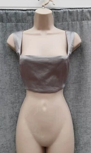 FITTED CROP TOP,SILVER,RIVER ISLAND,,60S,70S,80S,90S VINTAGE STYLE,SIZE 14 - Picture 1 of 6