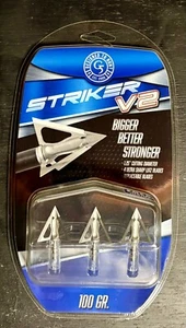 G5 Striker V2 3 Pack Broadheads 1.25 Inch Cut 100 Grain Vertical Bow New - Picture 1 of 2