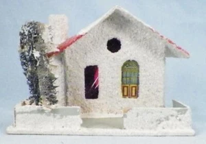Christmas House Putz Railroad Display White Red Roof Tree Fence Snow VTG #48 - Picture 1 of 7