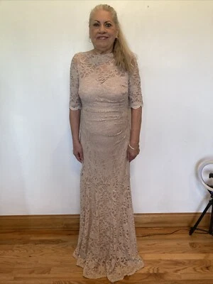 Vestido largo Night Way talla 12 beige con purpurina Foto 1 de 4