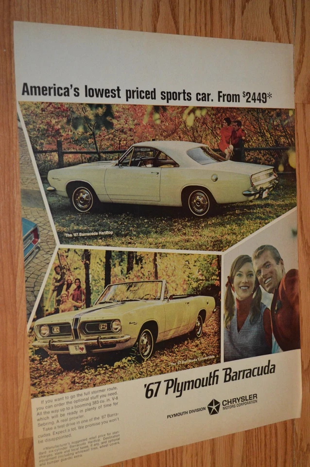 PLYMOUTH BARRACUDA 1967 ORIGINAL GRANDE VINTAGE ANUNCIO IMPRESO ANUNCIO 67 CUDA Foto 1 de 1