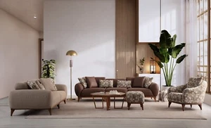 Sitzgruppe/Sofa Set - Wohnzimmergarnitur "Kerria" 3+2+1 - Braun/Beige - Bild 1 von 12