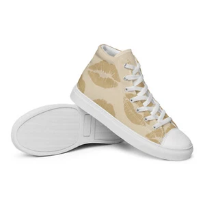 Voiceritzy Beige Kiss High Tops – Canvas Shoes – Bold Party Streetwear Design - Picture 1 of 124