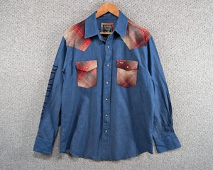 Pendleton x Wrangler Western Men's Blue Denim Western Worker Snap Button Shirt L - Picture 1 of 12