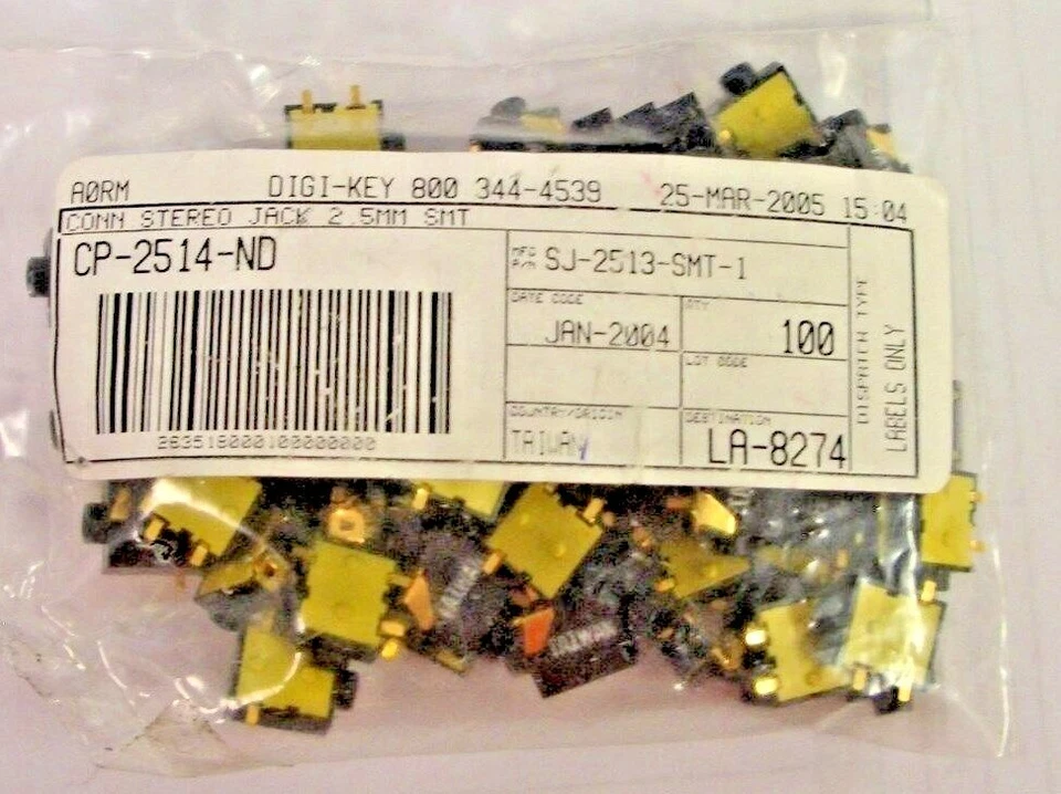 (LOTE DE 50 PIEZAS) SJ-2513-SMT, CUI, CONN JACK ESTÉREO 2,5 MM SMD R/A Foto 1 de 1