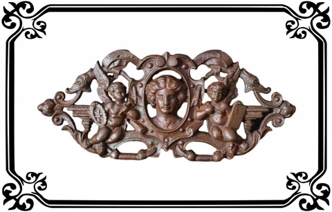 French Shabby Chic Cast Iron Putto Angel Pediment Panel Mascaron Cover
