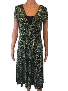 Cato Gr. Small A-Linien Kleid grün weiß gepunktet Kurzarm Stretch V-Ausschnitt - Bild 1 von 10