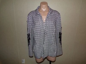 Chicos Blazer Size 2 Large 12/14 Womens Black White Embroidered Stretch Jacket - Picture 1 of 11