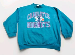 Vintage Logo 7 Charlotte Hornets Teal Sweatshirt 4XL - Picture 1 of 16
