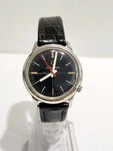 Vintage Bulova Accutron H347624 Black/Red Men’s Watch W/ Leather Band  - Picture 1 of 7