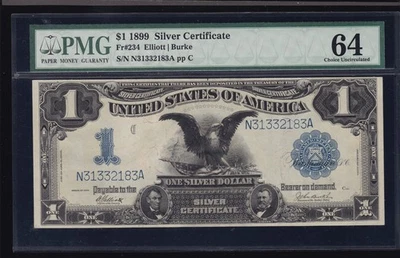 US 1899 $1 Black Eagle Silver Certificate Elliot/Burke FR 234 PMG 64 VCh CU(183) - Image 1 of 2