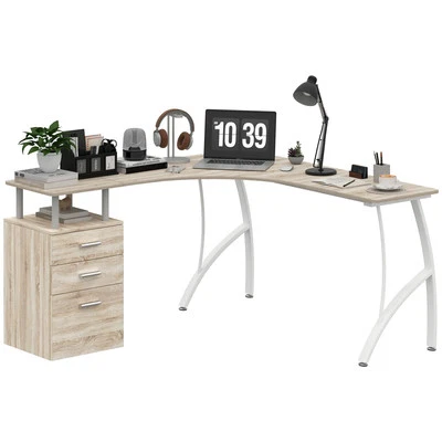 L-Shaped Computer Desk Table with Storage Drawer Home Office Corner Industrial - Image 1 of 4