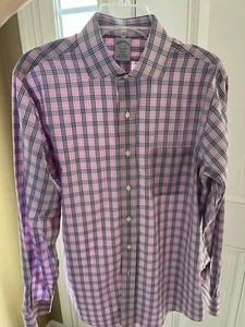 BROOKS BROTHERS Regent Non Iron Pink Navy Plaid Cotton Dress Shirt 15.5 - 35 - Picture 1 of 9