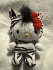 6” Hello Kitty Zebra Stuffed Animal Black & White Plush Toy - Picture 1 of 2