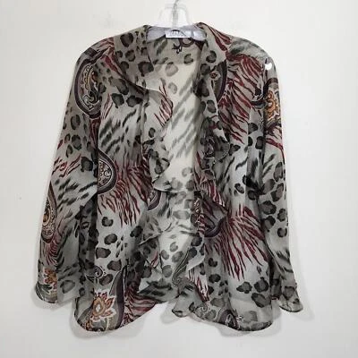 Selene Sport Vintage Semi Transparente Abierto Volantes Frontal Estampado Animal Kimono Mujer L Foto 1 de 4