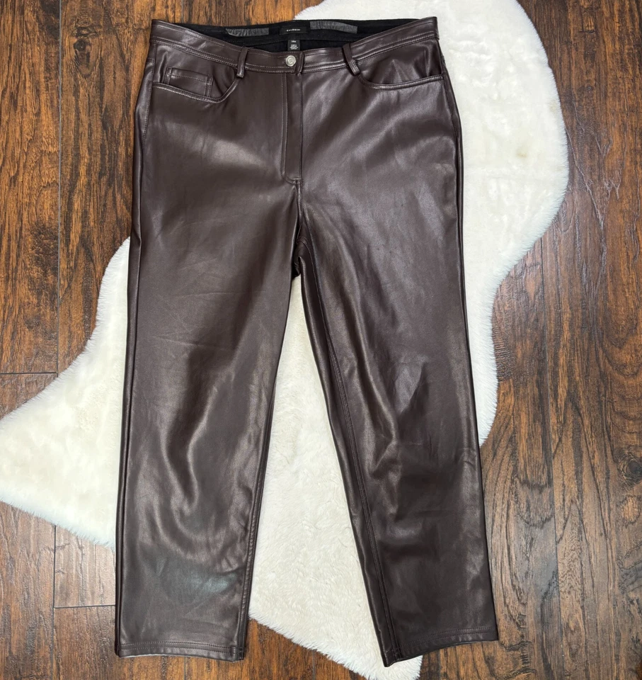 Галогеновые брюки из искусственной кожи 14 Вт прямые штанины с высоким подъемом коричневые - Изображение 1 из 4