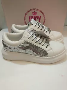 Juicy Couture Della Designer Womens Size 8 Athletic Sequins Shoes White Silver - Picture 1 of 15