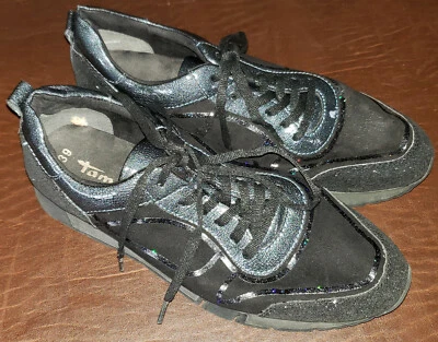 Zapatillas Tenis TAMARIS Para Mujer Informales de Gamuza con Cordones Negras Plateadas Talla 39 8.5 Foto 1 de 4