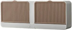 Double Wall Mounted Soapbox - Clamshell Design - No Drill Fixing - White & Khaki