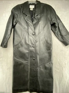 Liz Baker Essentials Leather Coat Black 3-Buttons Quilted Liner Sz Petite Small - Picture 1 of 18