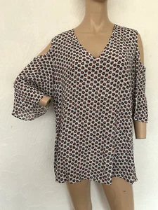 MARINA RINALDI PERSONA Floral Print Cold Shoulder Blouse 23 UK 18 US 14 BNWT - Picture 1 of 16