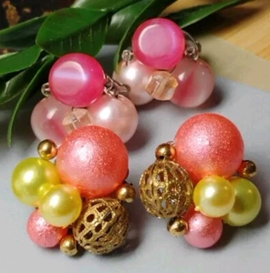 MCM Set of (2) "Bubblegum" Cluster Beaded Earrings! (One Set Marked JAPAN)! - Picture 1 of 7