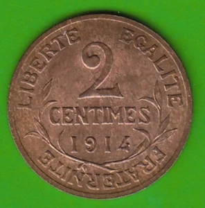 Coin France 2 Centimes 1914 Brilliant Uncirculated Piece nswleipzig - Picture 1 of 3