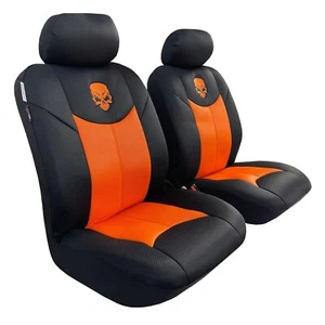 Car Truck Seat Covers Universal Fit Black Orange Spacer Mesh Skull Front Set - Bild 1 von 4