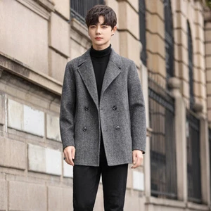 Men Double-sided Woolen Coat Short New Cashmere Coat Business Casual Windbreaker - Picture 1 of 9