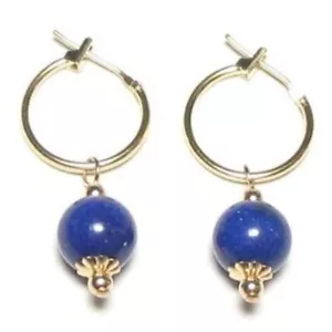 Pendientes de aro de clic lapislázuli genuino de 8 mm Oro amarillo de 14 quilates o plata de ley - Imagen 1 de 1