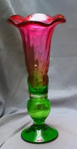 Vase Studioglas, mundgeblasen Handarbeit, rot grün gerippt, 25 cm - Bild 1 von 5