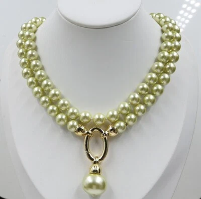 each knot customized green 10mm AAA shell pearl necklace long 35inch - Image 1 of 4
