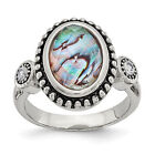 Chisel Stainless Steel Antiqued and Polished Imitation Abalone and CZ Ring SR355