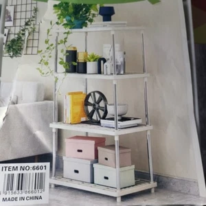 4 Tier Plastic Storage Rack Shelf Easy Assembly Space Saving for Kitchen 32" Tal - Picture 1 of 6