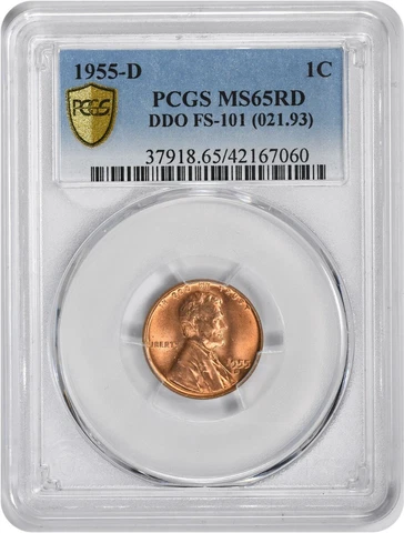 1955-D Lincoln Cent DDO FS-101 MS65RD PCGS Cover