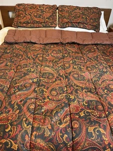 VTG Croscill Comforter Derby twin set shams Paisley Burgundy Red Green Gold - Picture 1 of 12
