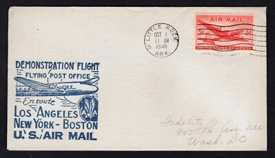 USA Little Rock Ark 1946 Demonstration Flight Cover. Los Angeles New York Boston - Image 1 of 2