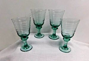 H7 - Libbey Glass USA Sirrus Spanish Green Water Goblets Lot of 4 - Picture 1 of 4