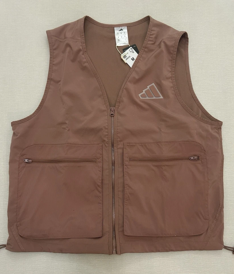 Adidas Woven Vest Sportswear Full Zip Camp Pockets Warm Clay JN9335 Men Size XL